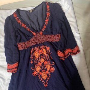 Forever 21 Women's Blue Embroidered V-Neck Dress